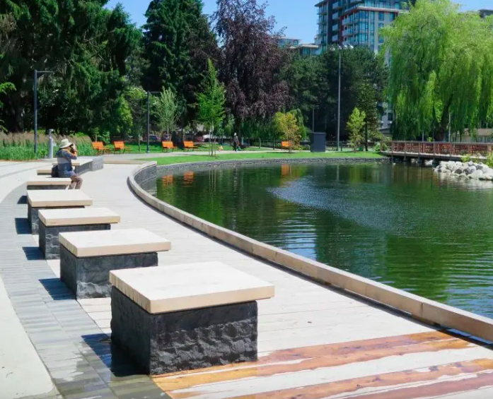 Finished stone promenade at Twin Lakes